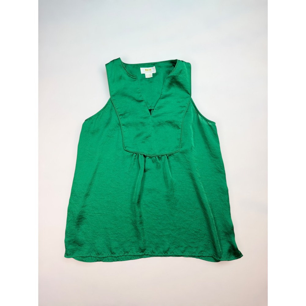 Maeve Anthropologie Green Sleeveless Satin Split V Neck Work Blouse Size 2